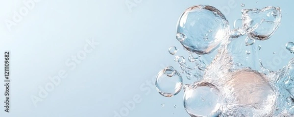 Fototapeta Bubbles rising in clear water against a soft gradient background.