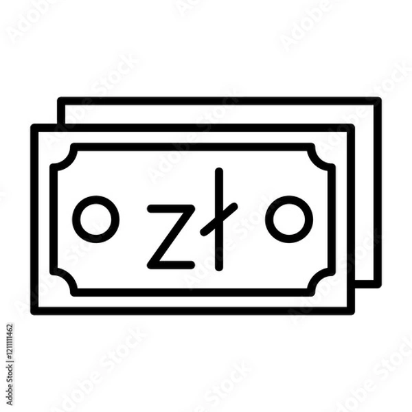 Fototapeta Polish Zloty Note Outline Style Icon