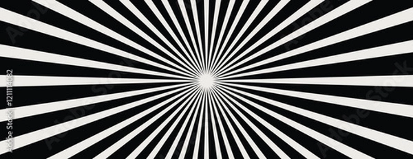 Fototapeta Retro black and white vector banner wallpaper background with radial stripes. Radiant stripes retro banner background. Retro monotone vector banner backdrop background. Black and white vector.