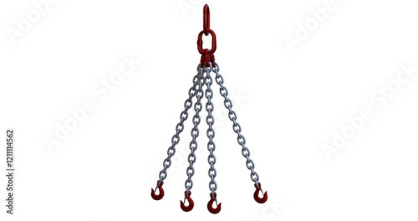 Fototapeta 4 Leg Chain Sling; Industrial Lifting and Rigging; Mechanical Chain link: Industrial safety chain