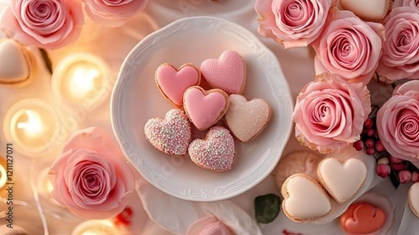 Obraz Heartshaped treats and vibrant roses arranged in a modern Valentine s display