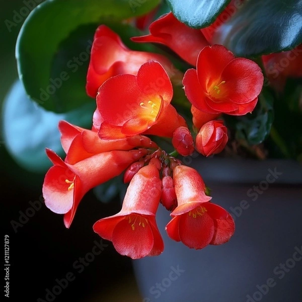 Obraz ベコニアは夏に咲く花で真っ赤な面白い形の花です