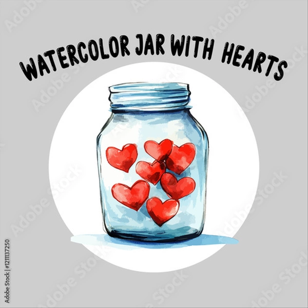 Fototapeta Romantic watercolor Jar Filled with Hearts. watercolor illustration of a jar filled with love hearts.