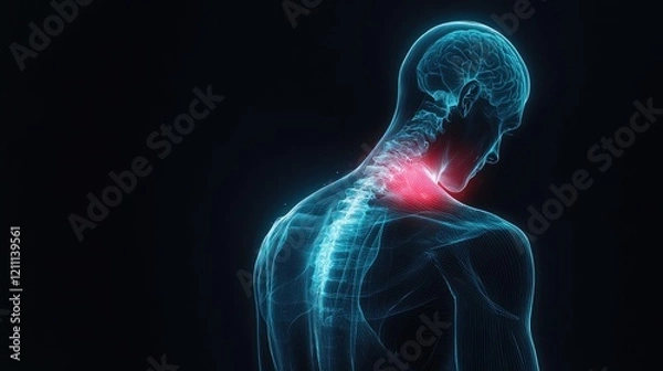Obraz Anatomical illustration highlighting painful spinal and shoulder area.