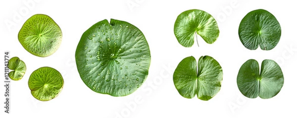 Fototapeta Water Lily Pads with Dew Drops Isolated on a Transparent Background