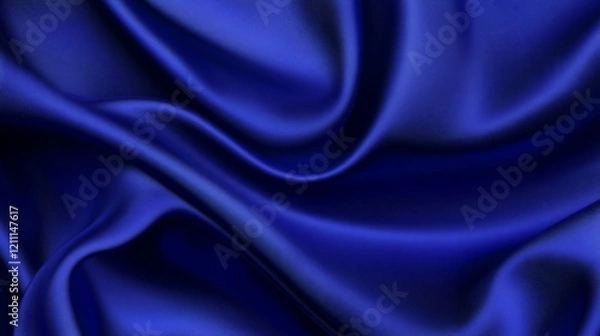 Fototapeta Luxurious royal blue silk fabric with soft, flowing drapes and folds.