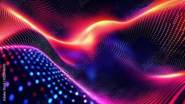 Fototapeta Abstract Digital Waveform: Vibrant Hues and Glowing Particles