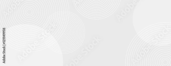 Fototapeta Gray background with circular patterns. The background is light gray with a smooth texture, featuring gray concentric circles. Circle pattern background vector. White background.