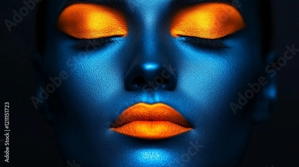 Fototapeta Golden Hour Glow: A mesmerizing portrait captures the essence of beauty and serenity, as a woman's face is bathed in warm golden light, highlighting her  features and exuding a radiant aura.  