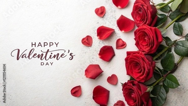 Fototapeta Happy Valentine's Day Text and background with roses 