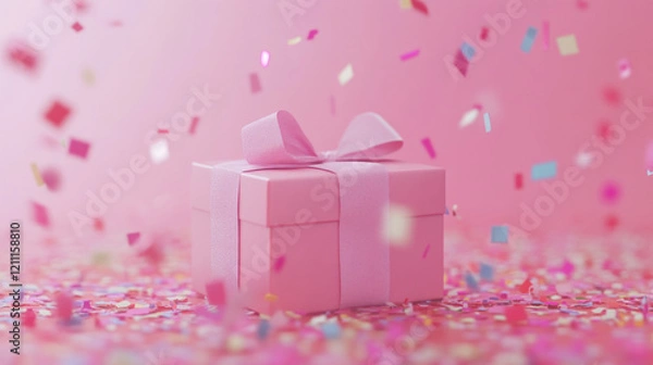 Obraz A charming pink gift box adorned with a delicate ribbon, ideal for Valentine's Day.  AI generative