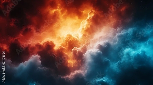 Fototapeta Fiery and Icy Cosmic Clouds Collide In A Nebula