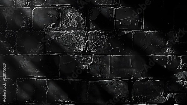 Fototapeta A highly detailed and realistic close-up of a black brick wall, featuring rough textures, natural imperfections
