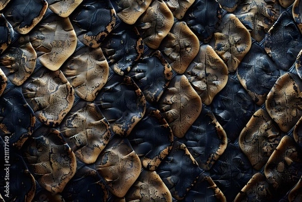 Fototapeta snake skin with intricate diamond-shaped patterns in a mix of beige, black, and brown tones.