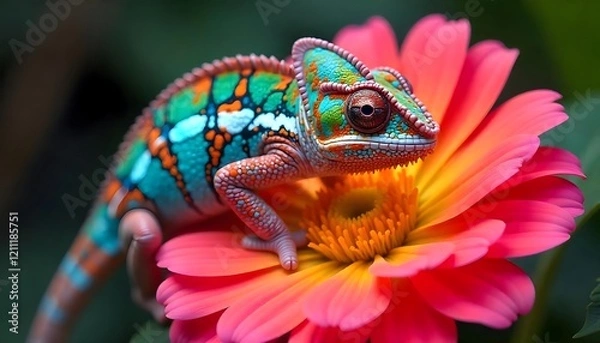 Obraz Vibrant Chameleon on Pink Flower Stunning Nature Photography