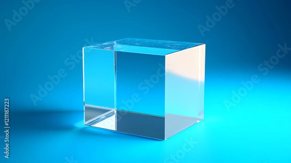 Fototapeta Transparent Cube Art on Blue Background