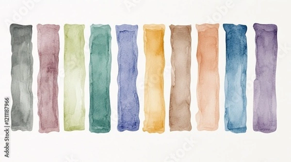Fototapeta Twelve watercolor painted rectangles in various muted colors.