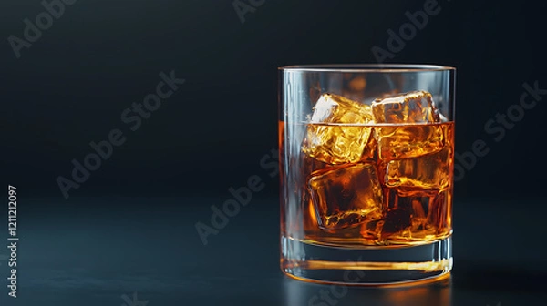 Fototapeta Whiskey on the rocks home bar beverage dark setting close-up shot relaxation concept