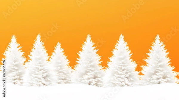 Obraz Snowy Christmas Tree Design on Orange Background