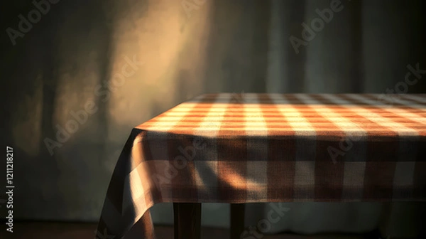 Obraz Cozy Scene with Sunlight on Checkered Tablecloth