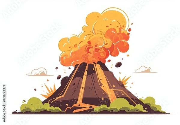 Obraz  erupting volcano with orange lava