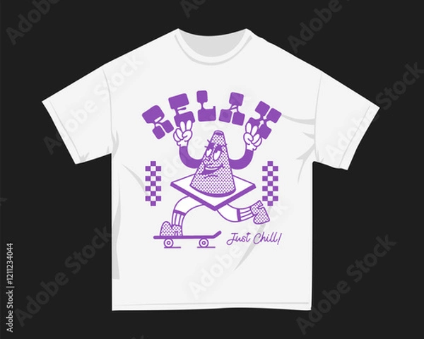Fototapeta Retro t-shirt design with Rubberhose style,  Cartoon street culture clothing design. Youth Graphic tshirt for print. Vintage Design for DTF and DTG printing. T shirt design for POD, Apparel Design