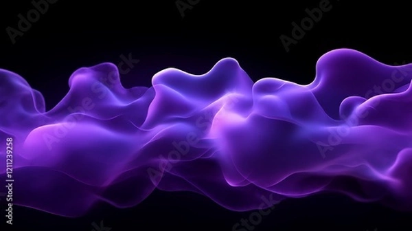 Fototapeta digital artwork featuring an abstract, flowing wave of purple smoke or mist against a black background, appears ethereal and translucent, with varying shades of purple 