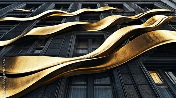 Fototapeta 56.A luxurious invitation card design featuring a stunning golden wavy line pattern on a rich black background. The elegant curves of the gold lines create a sophisticated and premium look, making it