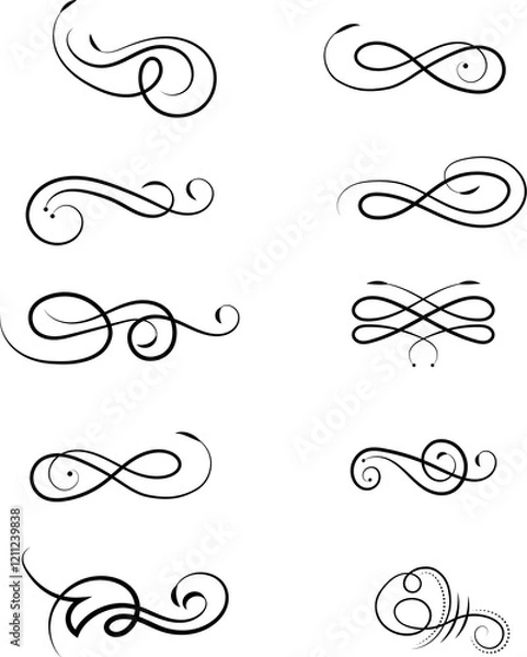 Fototapeta Decorative monograms and calligraphic borders. Template signage, logos, labels, stickers, cards. Graphic design page. Classic design elements for wedding invitations.