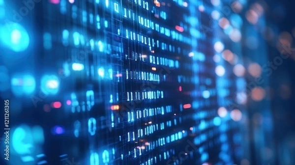 Fototapeta Abstract Digital Data Stream: Futuristic Binary Code Visualization