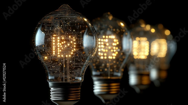 Fototapeta Futuristic Lightbulbs with Circuit Board DesignsFuturistic Lightbulbs with Circuit Board Designs