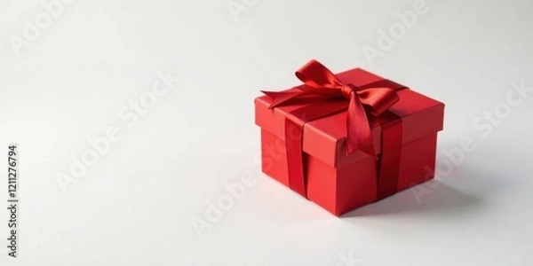 Fototapeta A vibrant red gift box adorned with a satin ribbon, a symbol of thoughtful presentation and festive cheer.