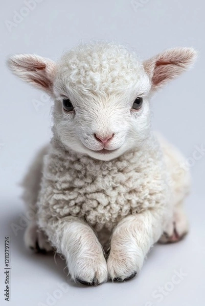 Fototapeta A baby sheep, isolate on white background, with soft wool and an adorable expression.