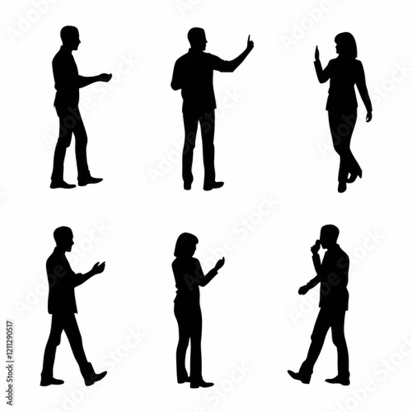 Fototapeta A man and a woman are standing close to each other. The man is holding a white object in his hand and pointing towards the woman. The woman is looking at the man with a smile on her face