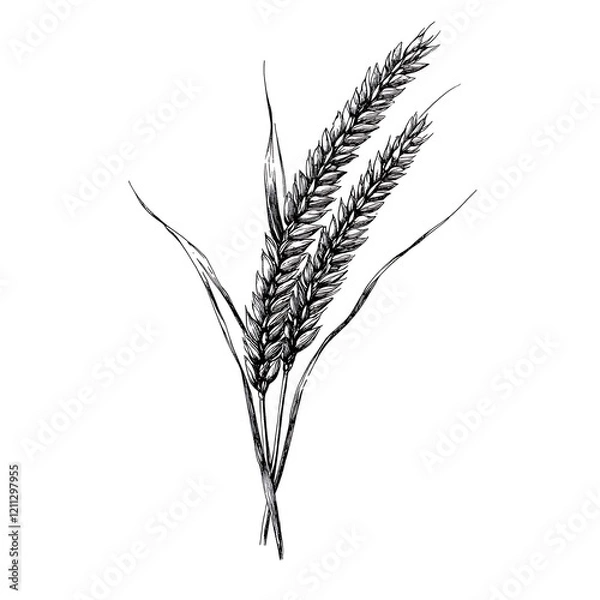Fototapeta Monochrome sketch of wheat stalks. (2)