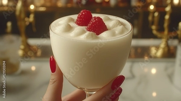 Fototapeta Luxurious Creamy Raspberry Dessert in Elegant Glass