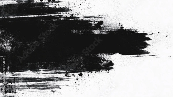 Obraz background, black and white background, Black Grunge Brush Stroke Texture with Splatter Effects on White Background, Black Background, White Background