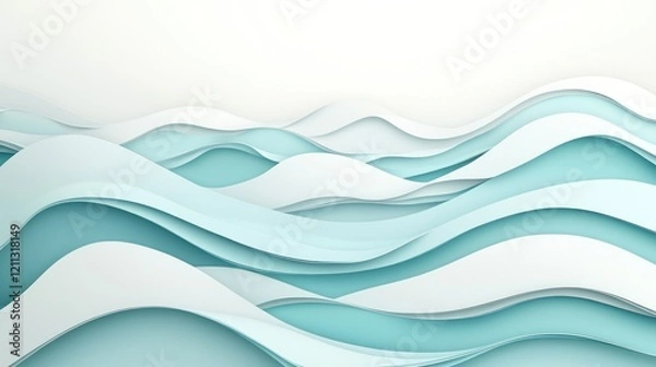 Fototapeta Abstract paper waves, light blue, white background, calming design, website banner