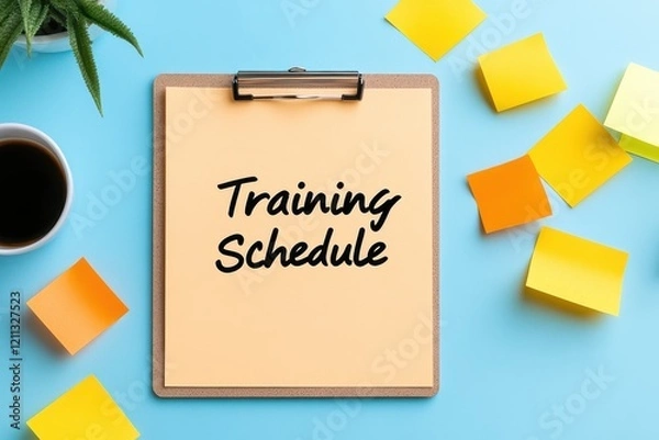 Obraz Training Schedule on Clipboard with Sticky Notes