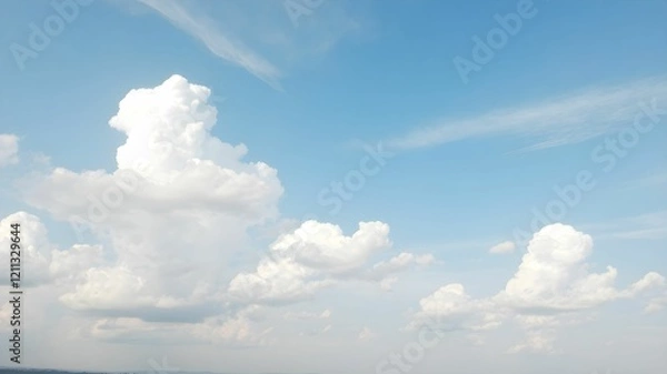 Fototapeta Blue sky background with white clouds. Cumulus white clouds in the blue sky.