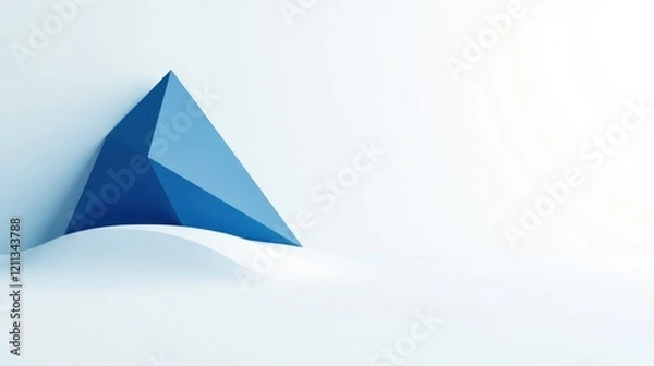 Fototapeta Abstract Blue Pyramid on a White Undulating Surface, Minimalist Geometric Design Illustration