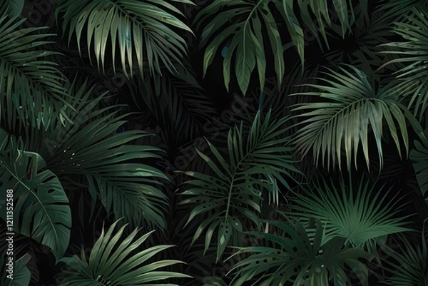 Fototapeta Tropical pattern background with palm leaves on white backdrop. Generative AI