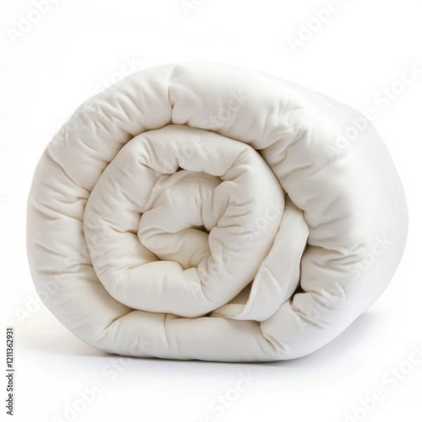 Fototapeta Cozy rolled white comforter showcasing soft texture and elegant bedding essentials for a peaceful sleep