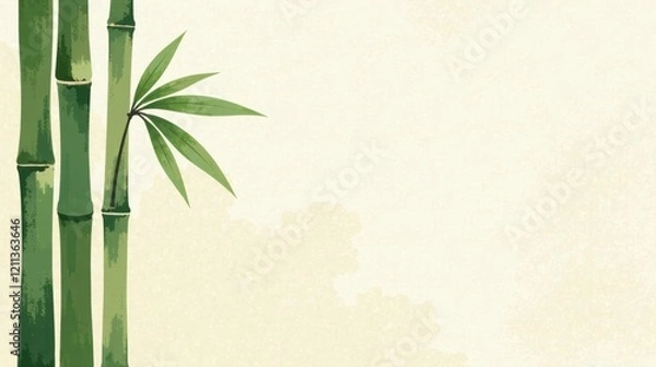 Fototapeta Serene Bamboo Shoots with Delicate Leaf Against a Soft, Textured Background, Ideal for Peaceful and Tranquil Designs