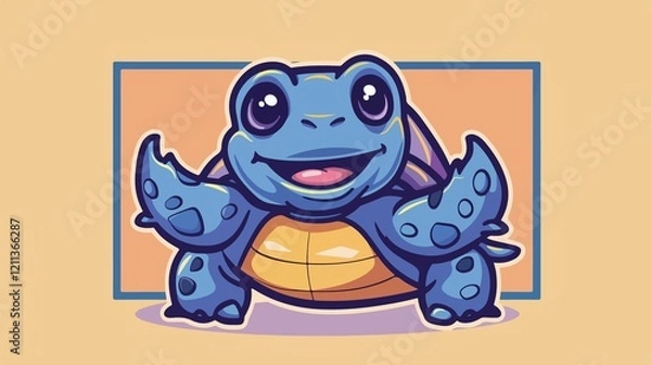 Obraz Cheerful Turtle Mascot Flat Vector Illustration Design