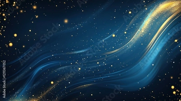 Fototapeta Abstract Blue Gold Galaxy Waves Background