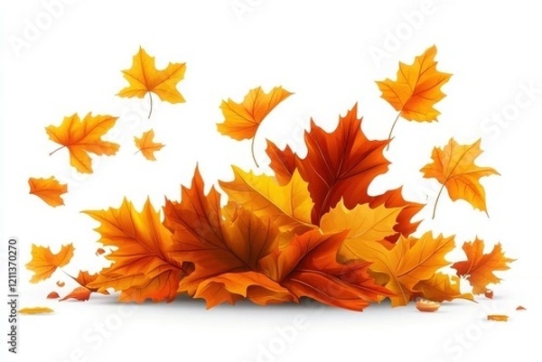 Fototapeta Autumn background with falling leaves isolated on white background