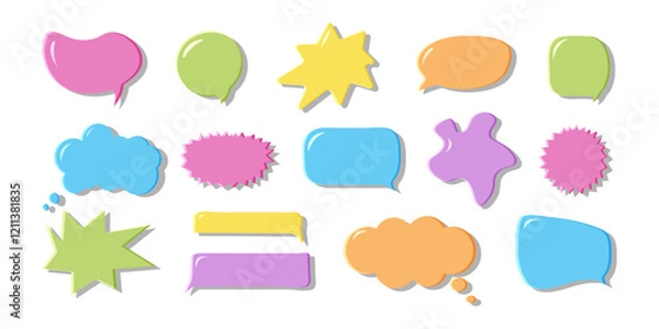 Fototapeta Speech Bubble Set in Modern Style. Multicolored Chat Balloon with Shadow. Cute Frame speech bubble Collection.Blocks for Text Box Different Shapes. Dialogue Vector Set in Style. Illustration.