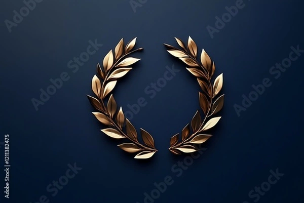 Obraz Golden Laurel Wreath on a Navy Blue Background