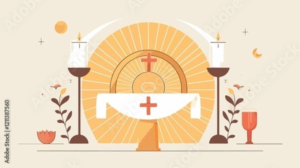 Fototapeta Sacred Holy Host for Catholic Communion Vector Illustration